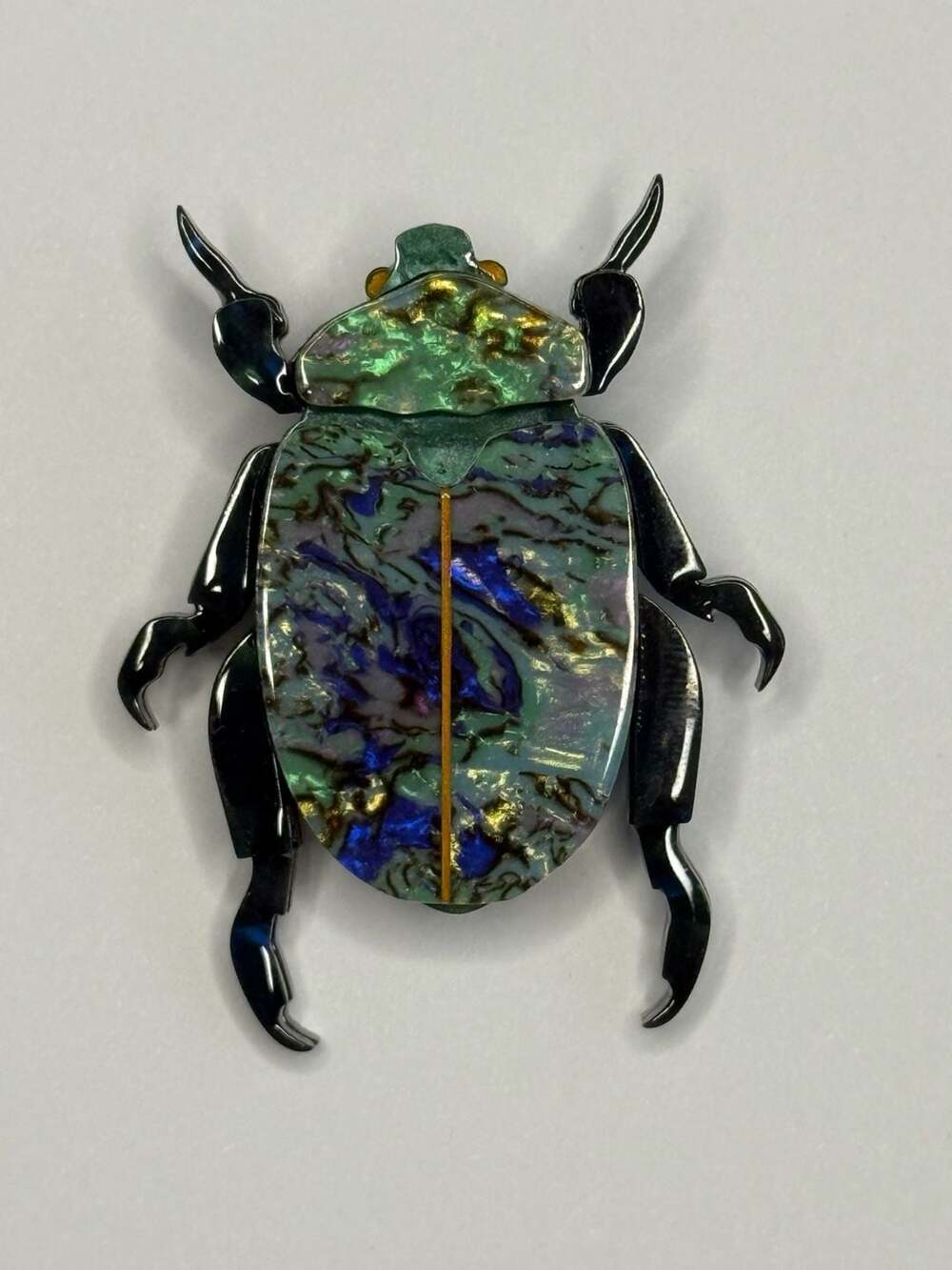 Erstwilder Nature's Noel Beetle Brooch Blue Green Resin